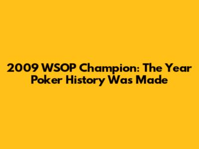 2009 WSOP Champion: The Year Poker History Was Made