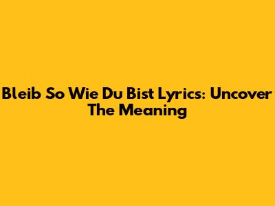 Bleib So Wie Du Bist Lyrics: Uncover The Meaning