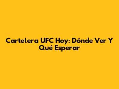 Cartelera UFC Hoy: Dónde Ver Y Qué Esperar