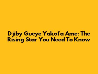Djiby Gueye Yakofa Ame: The Rising Star You Need To Know