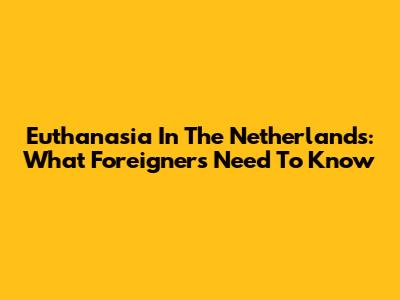 Euthanasia In The Netherlands: What Foreigners Need To Know