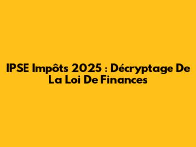 IPSE Impôts 2025 : Décryptage De La Loi De Finances