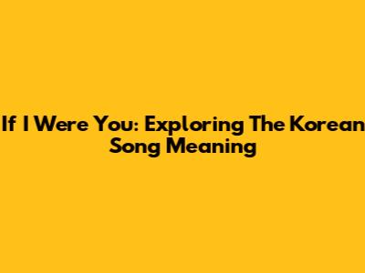 If I Were You: Exploring The Korean Song Meaning