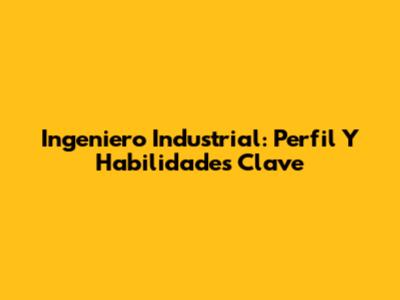 Ingeniero Industrial: Perfil Y Habilidades Clave