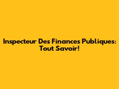 Inspecteur Des Finances Publiques: Tout Savoir!
