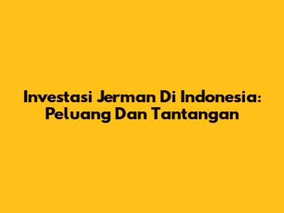 Investasi Jerman Di Indonesia: Peluang Dan Tantangan