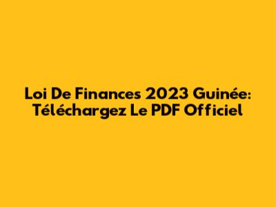 Loi De Finances 2023 Guinée: Téléchargez Le PDF Officiel