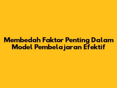 Membedah Faktor Penting Dalam Model Pembelajaran Efektif