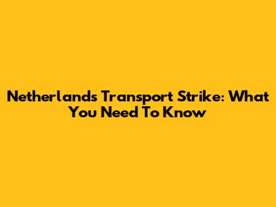 Netherlands Transport Strike: What You Need To Know