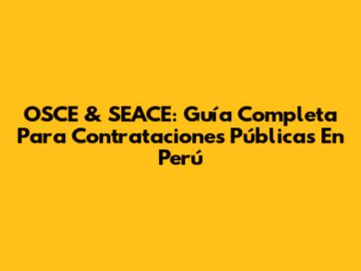 OSCE & SEACE: Guía Completa Para Contrataciones Públicas En Perú