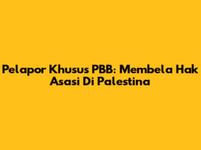 Pelapor Khusus PBB: Membela Hak Asasi Di Palestina