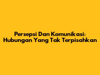 Persepsi Dan Komunikasi: Hubungan Yang Tak Terpisahkan