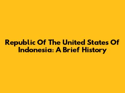 Republic Of The United States Of Indonesia: A Brief History