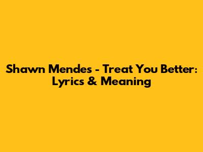 Shawn Mendes - Treat You Better: Lyrics & Meaning