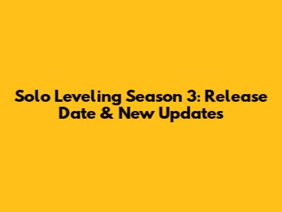Solo Leveling Season 3: Release Date & New Updates