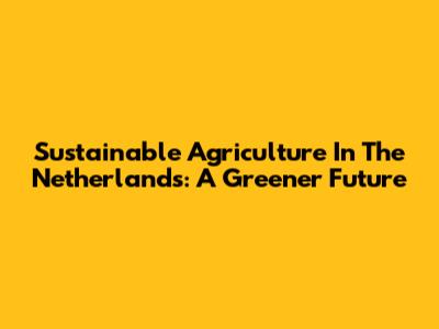 Sustainable Agriculture In The Netherlands: A Greener Future