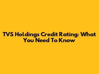 TVS Holdings Credit Rating: What You Need To Know