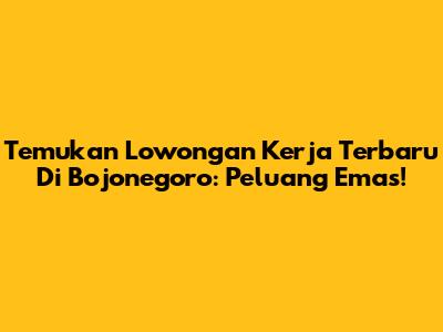 Temukan Lowongan Kerja Terbaru Di Bojonegoro: Peluang Emas!