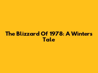 The Blizzard Of 1978: A Winter's Tale