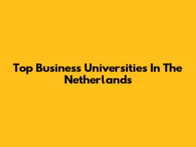 Top Business Universities In The Netherlands