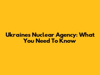 Ukraine's Nuclear Agency: What You Need To Know