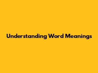 Understanding Word Meanings