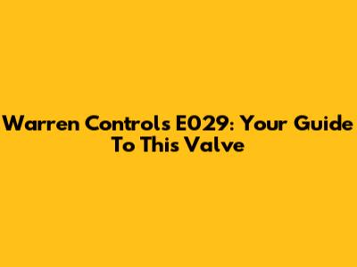 Warren Controls E029: Your Guide To This Valve